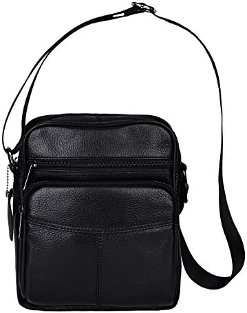 Teammao Genuine Leather Small Crossbody Bag Belt Pouch Messenger Shoulder Bag Casual Cell Phone Purse Bag Wallet Case Pack for Men Women. (Black 1)