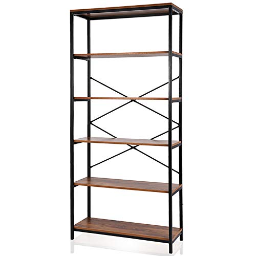 ROOJER 5-Tier Bookshelf, Industrial Ladder Shelf, Storage Rack Shelf, Wood Look Accent Metal Frame for Living Room, Bathroom, and Kitchen Shelving, Home Décor 【US Stock】 (5-Tier Bookshelf) - Thumbnail 3