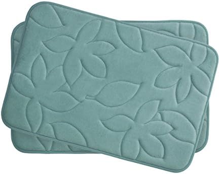 Bounce Comfort Blowing Leaves 2 Piece Memory Foam Bath Mat Set, 17 by 24", Marine Blue