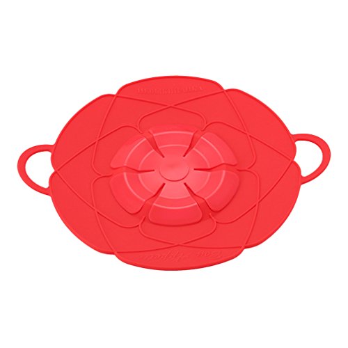 GlobalHouse Kitchen Silicone Microwave Oven Cooking Boil Splatter Screen Bowl Covers, Spill Stopper Pot Pan Lid (28.5cm/11 inch, Red)