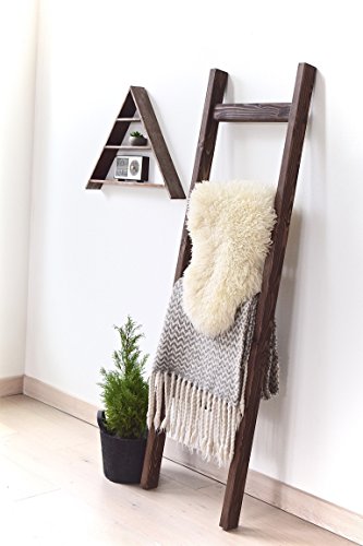 image for Bits + Bushel, 5 Ft Wooden Decorative Ladder | 4 Rung, Stained Dark Wa
