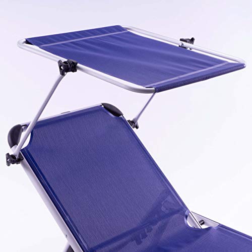 Divero Sonnenliege mit Dach blau 187x57x30 cm Keret klappbar 5fach verstellbar Gartenliege Aluminiumrahmen Dreibeinliege wetterfest robust – Bild 5