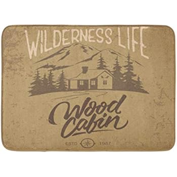 Emvency Doormats Bath Rugs Outdoor/Indoor Door Mat Brown Camp Hand Made Vintage Wooden Cabin and Mountain Retro Distressed Stamp Effect Lettering Log Bathroom Decor Rug Bath Mat 16