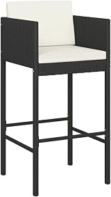 vidaXL 3-Piece Black Poly Rattan Garden Bar Set with Cushions view 6