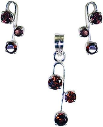 Riyo Gems Women's Garnet Cz Kids Silver Jewelry Pendant Earring Set L 0.7In Red