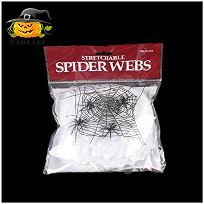 Halloween Spider Webs Grave Decorations Fake Webs Super Stretch Spider Web With four Plastic Spiders 2 packs (White)