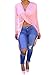 Pink Queen Women Solid Deep V Neck Knot Front Long Sleeve Tee Shirt Top(Pink,L)