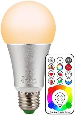 LumenBasic LED Color Changing Light Bulb Dimmable A19 E26 10W RGB RGBWW RGBW Multi-Color Remote Controller Included Warm White