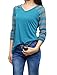 Allegra K Woman Striped Long Raglan Sleeves V Neck Tee Shirt XL Blue
