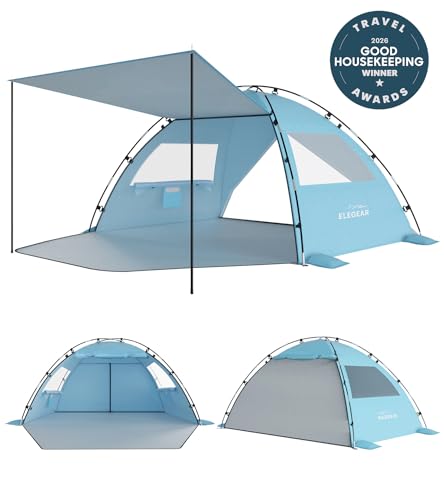 Elegear Beach Tent for 4-5 People, UV Protection UPF 50+ Portable Canopy Tent with Carry Bag Family Beach Shelter for Varar Park Camping Fishing, 220x150x127cm, Blue