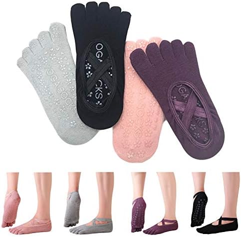 Sticky Grips Yoga Socks for Women Girls Active Non Slip Five Toe Socks for Pilates, Barre, Ballet, Fitness, Barefoot Workout