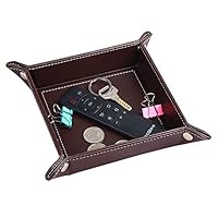 YAPISHI Valet Tray Leather Catchall Caddy Key Tray Jewelry Tray Bedside Tray Change Tray Phone Coin Wallet Watches Candy Holder Sundries Tray Storage Box (Brown)