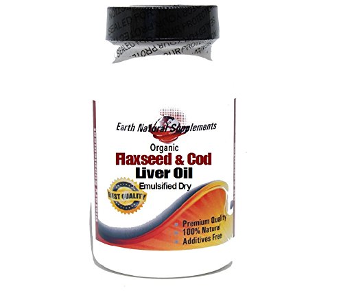 Organic Flaxseed 500mg and Cod Liver Oil 500mg (Emulsified Dry) * 200 Capsules 100 % Natural - by EarhNaturalSupplements