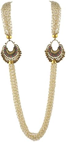 Oreleaa Hand Made Golden White Pearl Multi Strand Necklace with Afghani Pendant For Girls and Women