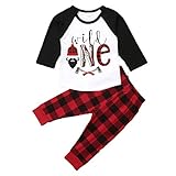 Babys First Birthday Outfits Long Sleeve T-Shirt Top with Buffalo Plaid Pant (Black Sleeve, 12-18 Months)