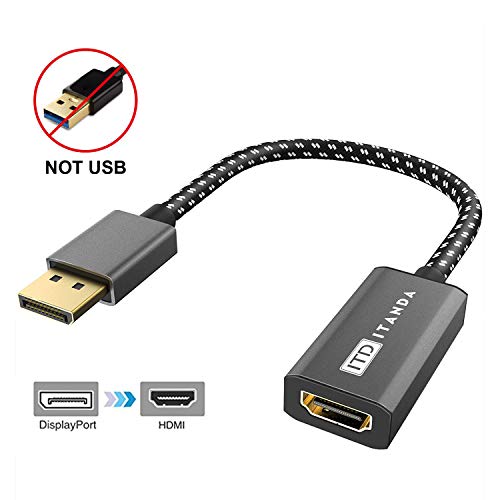 Displayport to HDMI Adapter, ITANDA DP Display Port Convertor Female HDMI Male to Female Gold-Plated Cord Compatible for Lenovo Dell HP