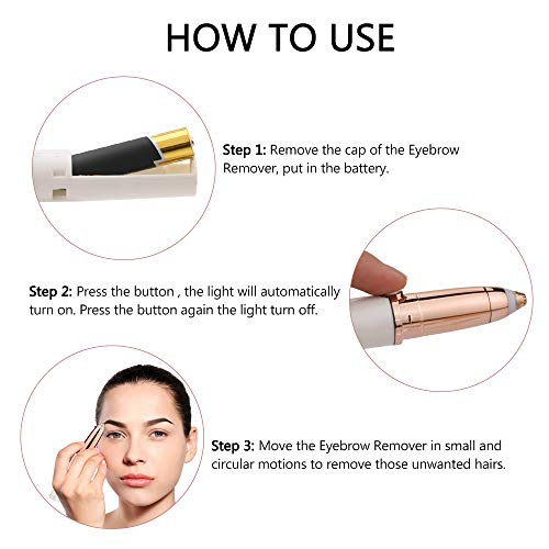 Eyebrow Hair Remover, DreamCatching Electric Eyebrow Trimmer Epilator for Women, Portable Painless Eyebrow Razor with Light (Battery Not Included), White - Thumbnail 3
