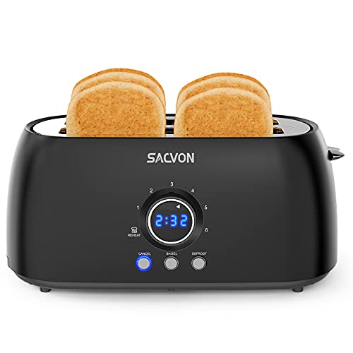 Toaster 4 Slice, Toaster 2 Long Slot, SACVON Retro Black Toasters