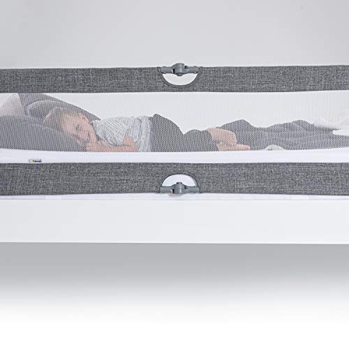 Hauck Sleep N Safe Plus XL Bed Guard for Toddler, 150 x 50 x 44 cm, Foldable Bed Rail for Travel 77 x 6 x 45 cm, Grey