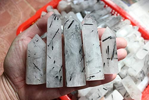 Dalas 5 Pieces Natural Quartz Crystal Points with Black Hair Tourmaline Inclusion Towers Polished Healing,Display Rock Stone CDHC