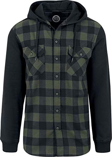 R.E.D. by EMP Hooded Checked Flannel Shirt Black-Green L