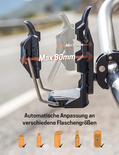 Jeebel Motorcycle Bottle Holder, Cup Holder, Adaptive Locking with 12-45 mm Anti-Theft Metal Clamp, Compatible with 50-80 mm Diameter Water Bottles, Drink Holder for ATV Bicycle Scooter