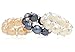 Stretch Ring Cultured Pearl Multi Color White, Peacock and Peach with Silver-tone Beads Set of 3