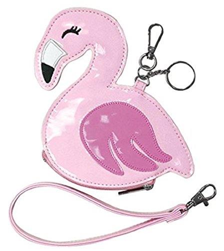 iscream Girls' Pink Flamingo Wristlet Clutch Coin and Key Purse in Faux Patent Leather