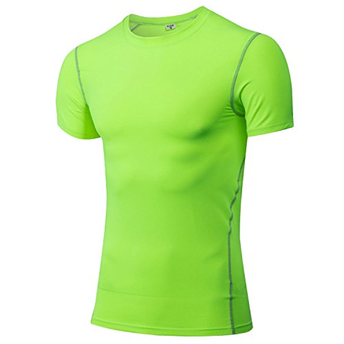 Panegy Mens Compression Shirts Short Sleeve T Shirts Cool Summer Baselayer Undershirts Quick Dry Top for Baskeball Weightlisting Green Tag XXXL/US XL