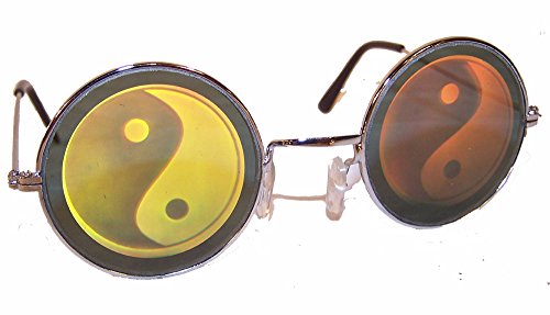 1 Pair of Round YIN Yang Hologram Glasses - Taoism 3d Novelty Unisex Novelty Holographic Sunglasses