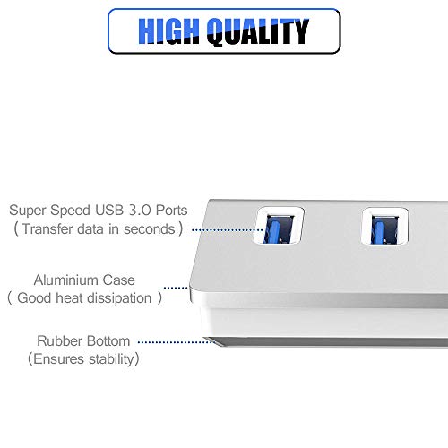 2win2buy USB Hub,4 Port USB Splitter 3.0 Data Transfer Aluminum Extender with 5V 2A Power Adapter Compatible with PS4 Pro Slim MacBook Air, Mac Mini, Laptop, PC,Computer,Flash Drive (Silver)