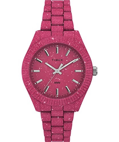 Timex Trend Damen-Armbanduhr, 37 mm, rosa umweltfreundliches Armband, rosa Zifferblatt, rosa Gehäuse TW2V77200