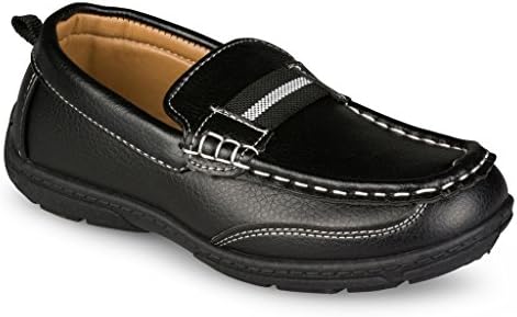 [SCS801P-BLK-Y12] Shoe Shox Loafers for Boys &amp; Toddlers – Faux Leather Moccasins, Rubber Sole