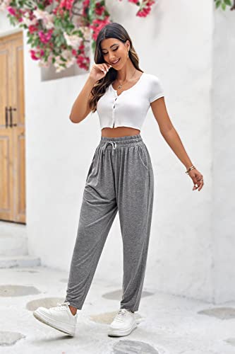 WOMEN’S CASUAL HAREM PANTS ELASTIC HIGH WAISTED LOOSE COMFY STRETCHY LOUNGE PAJAMA PJ PANTS
