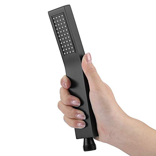 Shower Head, Square Matte Black Brass Handheld Shower Head High Pressure Single Function Luxury Bathroom Sprayer Handshower Polished Chrome
