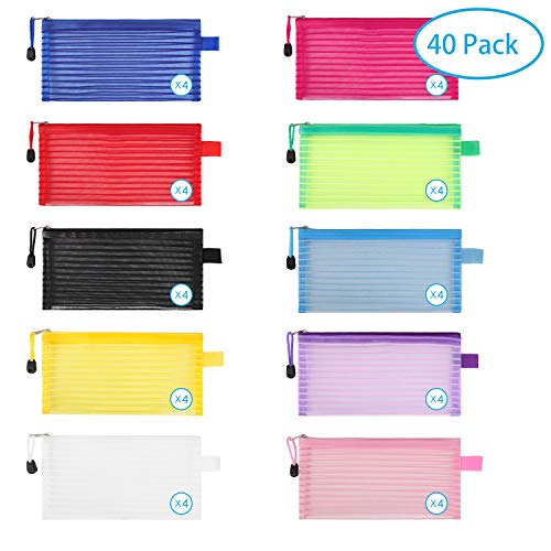 JARLINK 40 Pack 10 Colors Zipper Mesh Pouch, Pencil Pouch Pen Bag Multipurpose Travel Bags for Offic - //medicalbooks.filipinodoctors.org