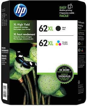 Bundle Pack - Compack HP 62XL Black and 62XL Tri-Color High Yield Ink Cartridges (C2P05AN)(C2P07AN)