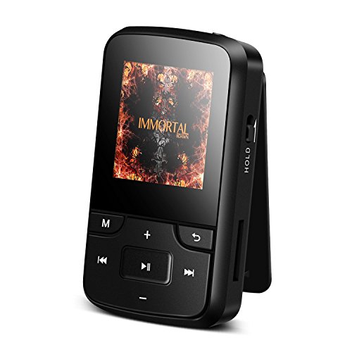 AGPTEK Clip MP3 Player with Bluetooth 4.0, Upgraded HD Display Portable 8GB Music Player with Armband and Silicone Case, Expandable Up to 128GB, G6 (Black)