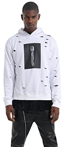 PIZOFF Hipster Urban Damage Hip Hop Drop Shoulder Split Hem Ripped Light Hoodie Y1711-white-XL
