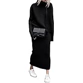 chouyatou Women's Turtleneck 2 Piece Outfits Ribbed Knit Sweater Midi Pencil Skirt Set