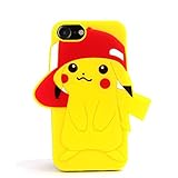 3D Pokemon Pikachu Go Silicone Back Case for Apple iPhone 7 8 iPhone7 iPhone8 Cute and Protective Shockproof Kids Teens Girls Boys Son Bright Yellow Color Ultra Thick Drop Resistant Pocket Monster