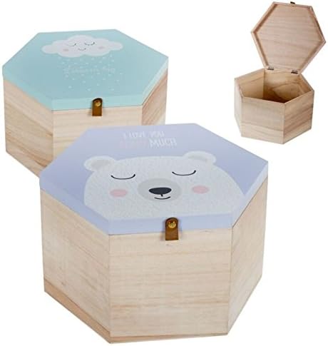 Dcasa - Juego de 2 cajas madera diseño Infantil Nube y oso!: Amazon.es: Hogar