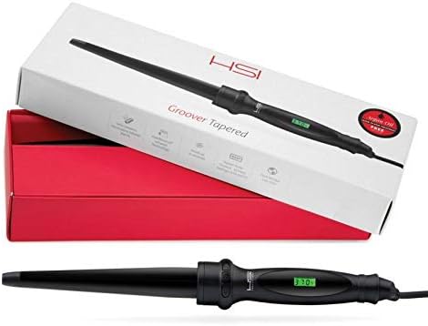 HSI Professional Groover Tapered 1 Inch Curling Iron Wand - Digital LCD Curler Iron w/Adjustable Heat & Ceramic Tourmaline Barrel - Easy Beach Waves & Curls For Women