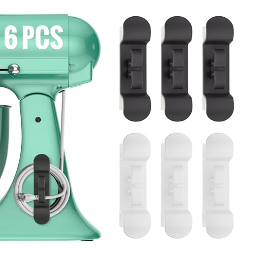 6PCS Cord Organizer for Appliances, Upgraded Kitchen Appliance Cord Wrap, Cord Holder Stick on Pressure Cooker, Coffee Maker, Air Fryer and Blender(3 Black + 3 White)