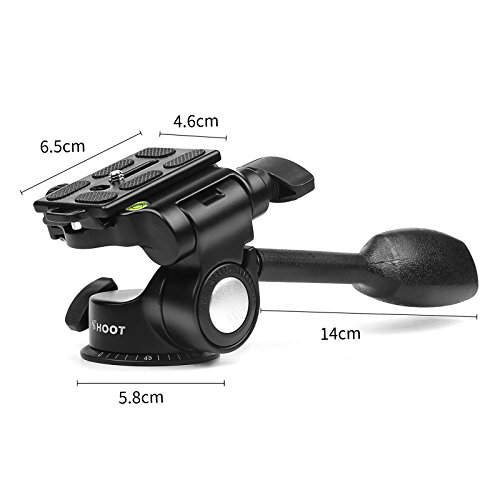 SHOOT 3-Way Tripod Pan Head Smooth Rotation Video Tilt Head with Quick Release Plate for Tripod, Monopod, Slider, DSLR Camera,Camcorder