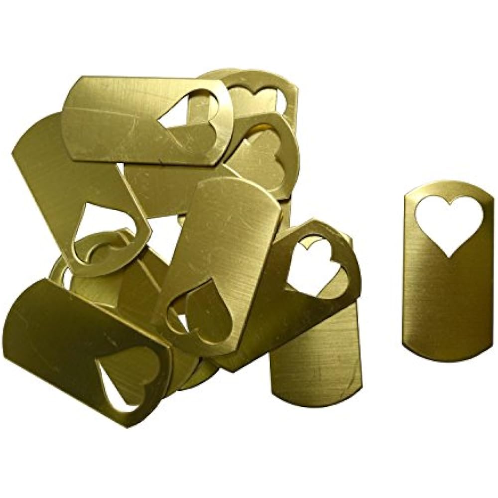 Stamping Blanks, 1 Inch X 2 Dog Tag W/Large Heart, Brass 0.032 (20 Ga