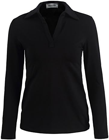 Polo Shirts for Women PinkPatty Women's V Neck Long Sleeve Casual Tops Black L