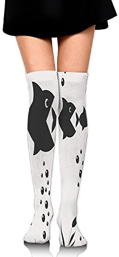 Hizhogqul Big Fish Eats Little Themed Image With Tree Fish In A Row Bubbles Coral Reef Women's Fashion Over The Knee High Socks (60cm)