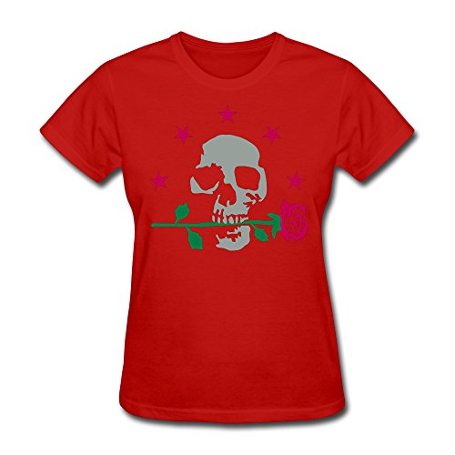 Women's Skull With Rose Short Sleeve T-Shirt Red L