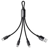 Multi Charger Cable-ZACTEK-Nylon Braided Aluminum Connector 3 in 1 USB Charging Cable with Type C USB-C,Micro USB Ports for Mobile Phones Tablets and More(Only Charging Keychain)